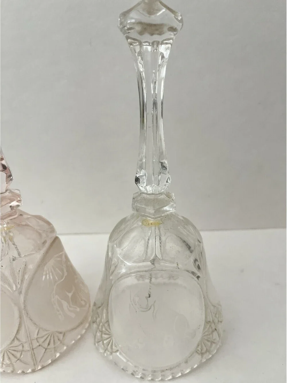 Lot of 2 Gorgeous Glass Lead Crystal Bell - Clear And Pink Tone